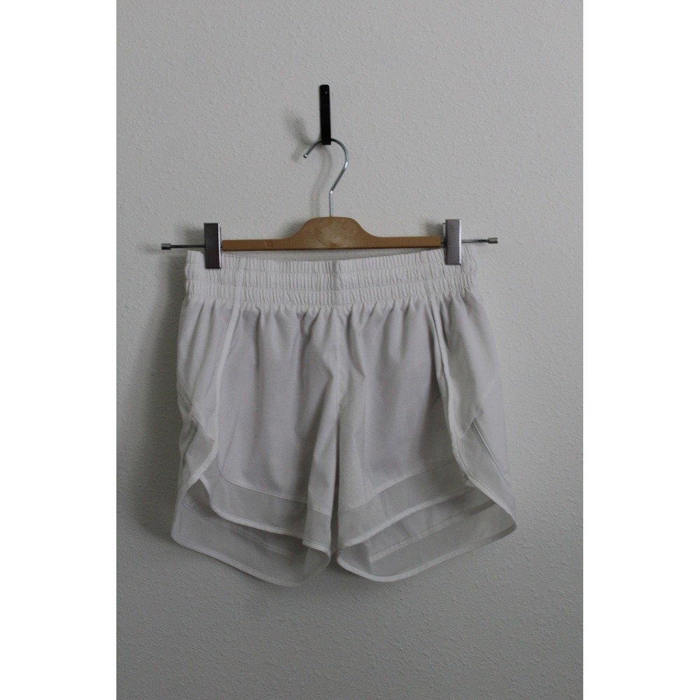 Athleta Mesh Racer Run Short 4 White XXS Athletic Running Shorts Mesh Panel Zip